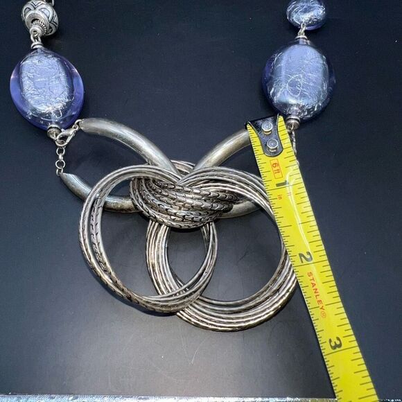 Premier Design Chunky Statement Necklace Silverstone / Purple Beads Bib Classic - Picture 2 of 6